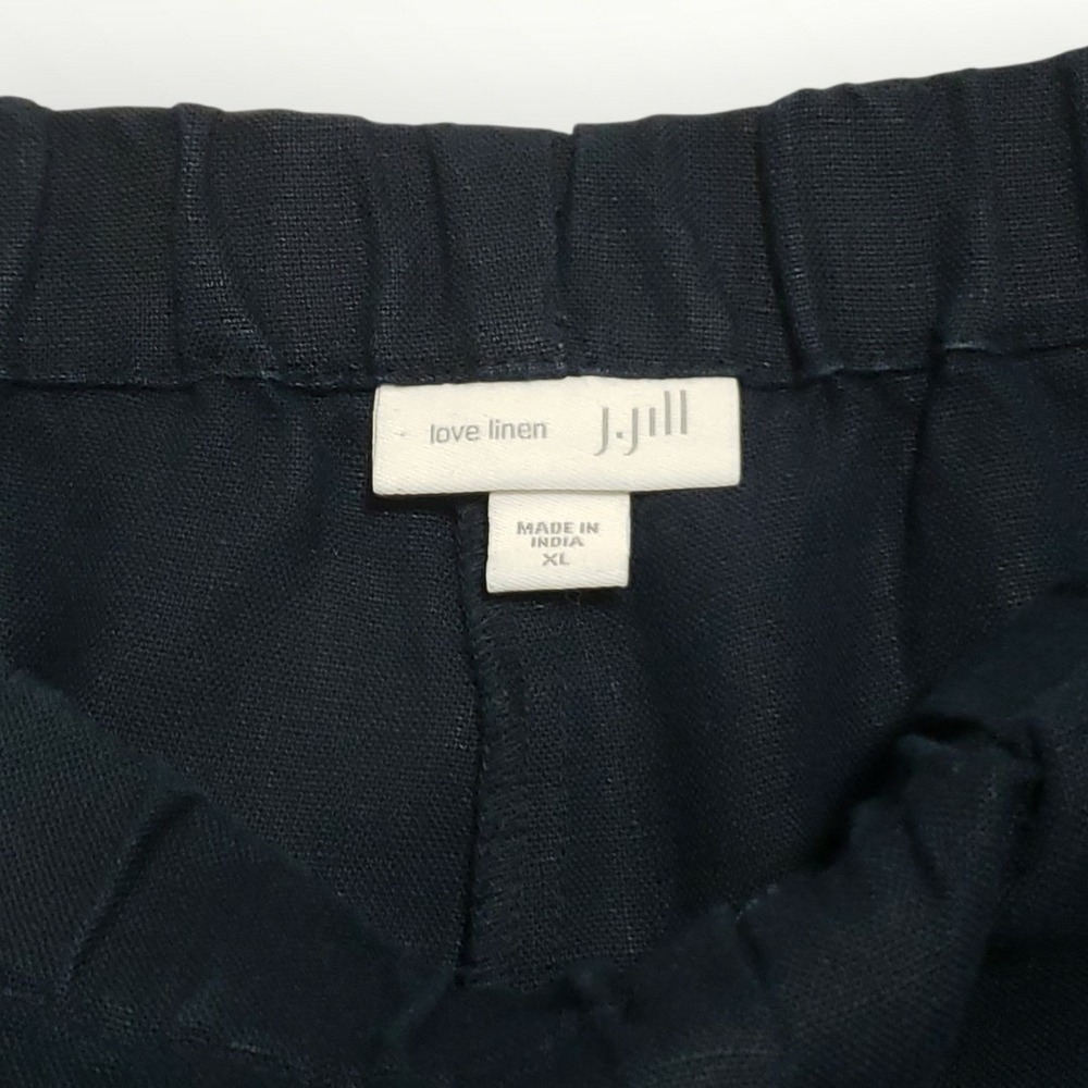 J.Jill Love Linen Navy Blue Pull On Crop Pants XL Wide Leg Elastic Waist Pocket - Picture 4 of 10